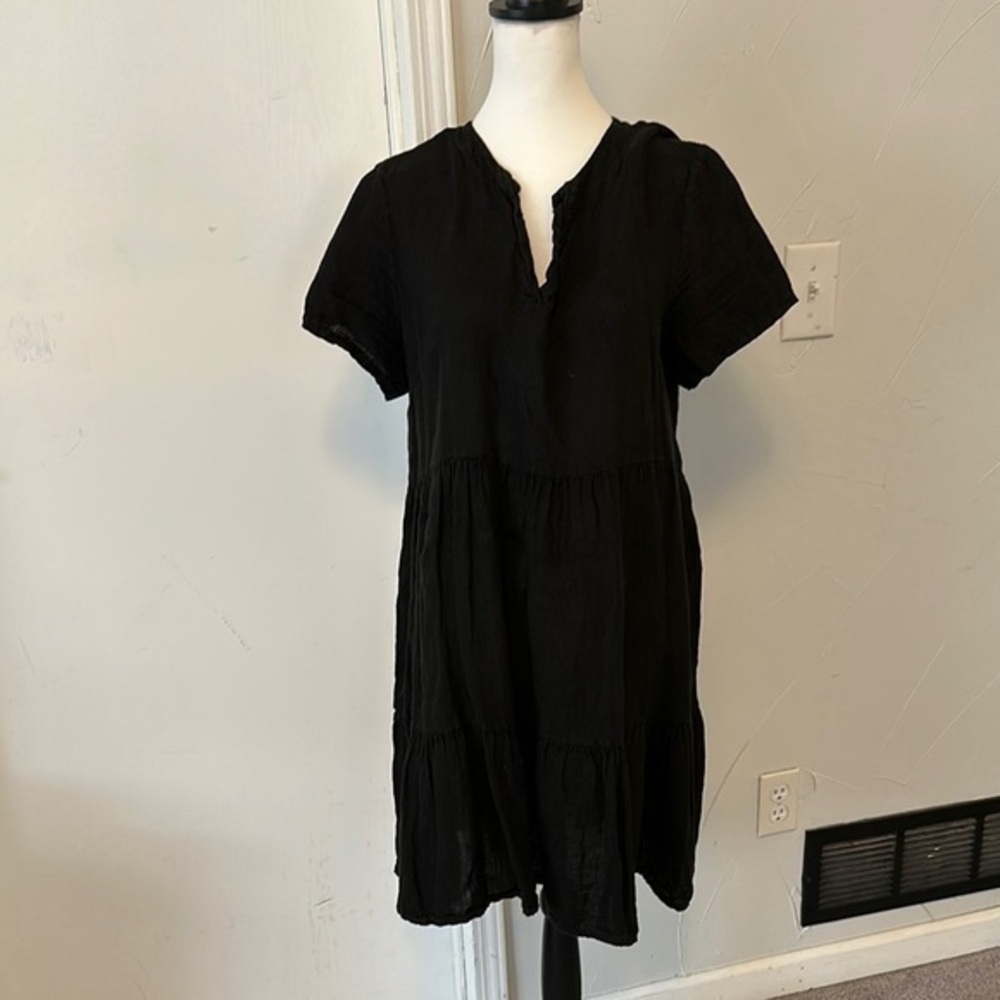 Francesca Bettini Made in Italy Linen Tiered Black Women's Dress GUC M